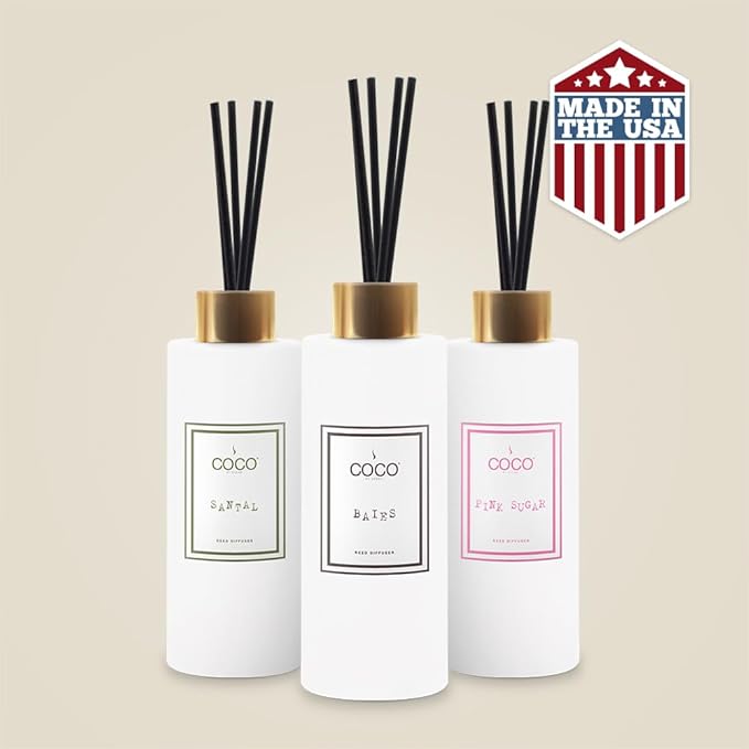 COCO by Stone 5oz Reed Diffuser (Amber) Luxury Scented Oil Diffuser Aromatherapy, Reed Diffusers for Home, Diffusing Oil Fragrance,Fragrance Products, Reed Diffusers for Home, Vegan