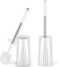Toilet Brush and Holder Set, 2 Pack Toilet Bowl Brush with Stainless Steel Handle, Drip-Proof, Easy to Clean for Bathroom White