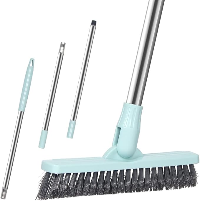 Affogato Floor Scrub Brush Bathroom Long Handle Bathtub Push Broom Shower Tile Grout Scrubber Rotatable Indoor Kitchen Crevice Cleaning Brush for Hard to Reach Areas - Light Blue 46.8inches Lengthen