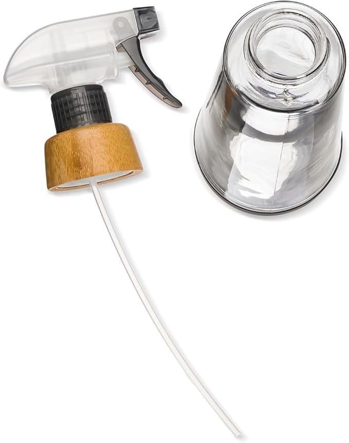 Full Circle Bottle Service - Refillable Glass Spray Bottle for Cleaning - Versatile Stream & Mist Options, Bamboo, Silicone Boot - Ideal for Non-Toxic Solutions & Plant Care, 16oz, Gray