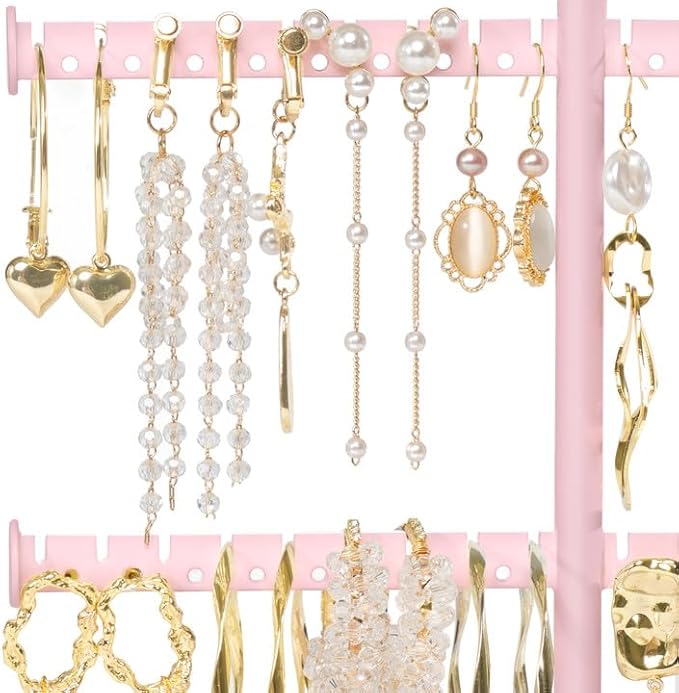 Jenseits Jewelry Holder Organizer Stand, 3 Tier Necklace Organizer Earring Holder Tree, Adjustable Height Jewelry Display Towers, Long Necklaces Bracelets Jewelry Storage Rack Gift For Women, Girls
