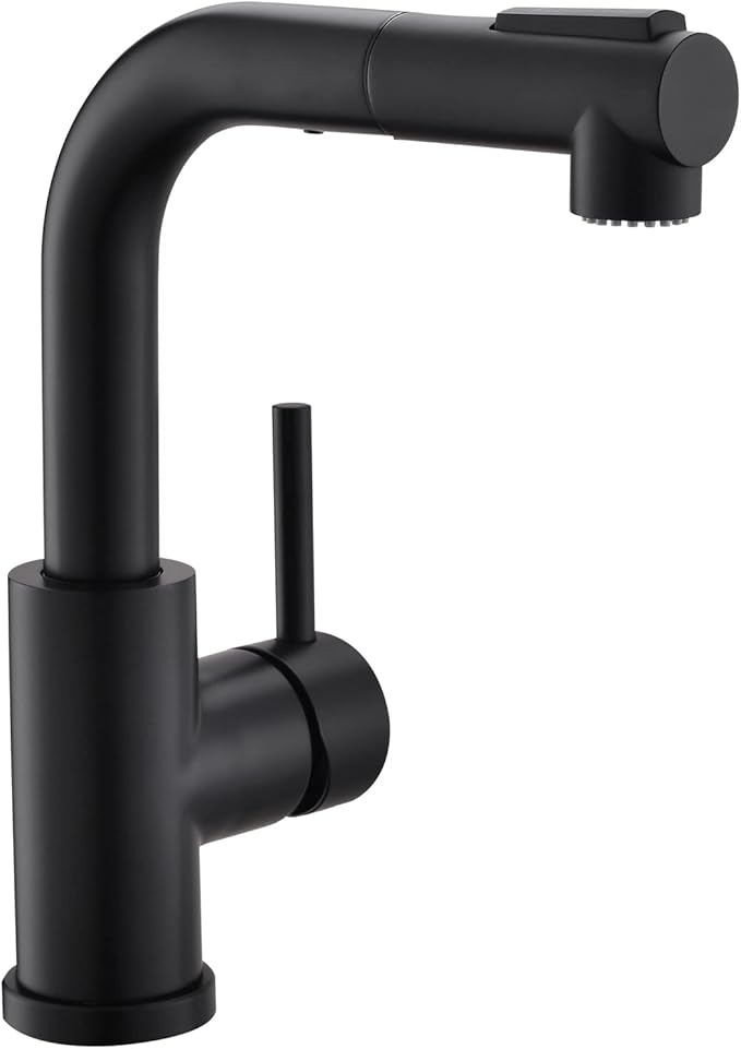 GIMILI Modern Bar Sink Faucet for Kitchen Sink Single Handle with Pull Out Sprayer Hot and Cold Prep Sink Faucet Matte Black