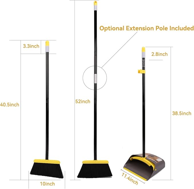 TreeLen Broom with Dustpan Combo Set,Stand up Dust Pans with Long Handle 40"/52" Broom and Dustpan Set for Home Kitchen Shop Indoor Commercial Heady Duty Upright Lobby Dustpan