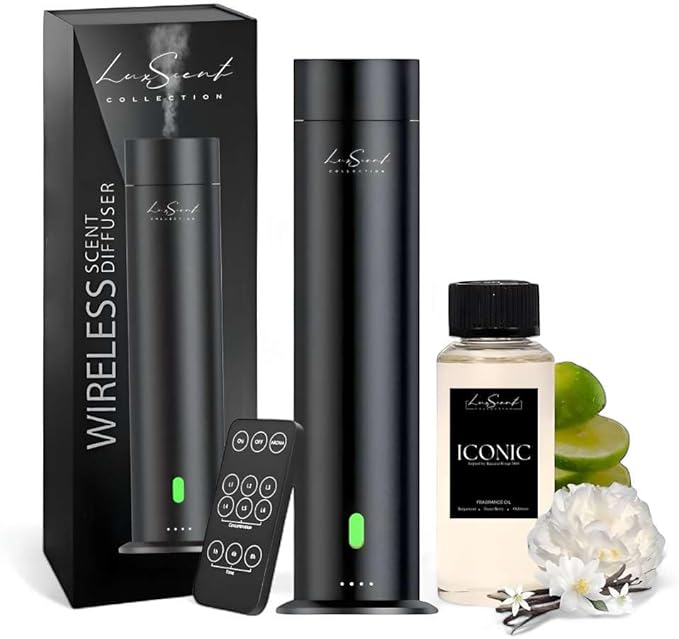 Wireless Aroma Diffuser with 120mL Iconic Scent Oil Included - for up to 1000sq. ft Coverage - Hotel Scent Diffuser - Remote Control - Home Luxury Essential Oil Diffuser - Aromatherapy