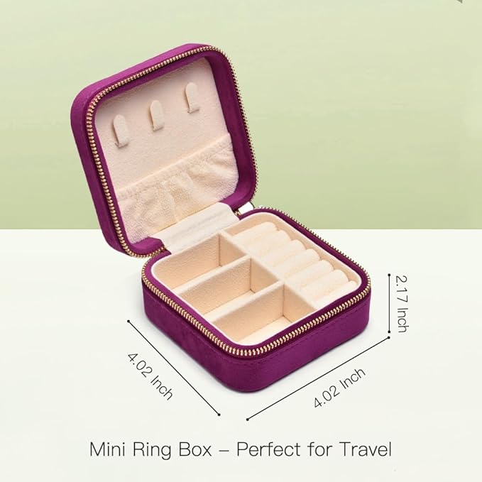 TAIMY Travel Jewelry Case, Small Plush Velvet Jewelry Box for Women and Girls, Portable Jewelry holder organizer for Rings Earrings Necklaces Bracelets(Midnight Purple)