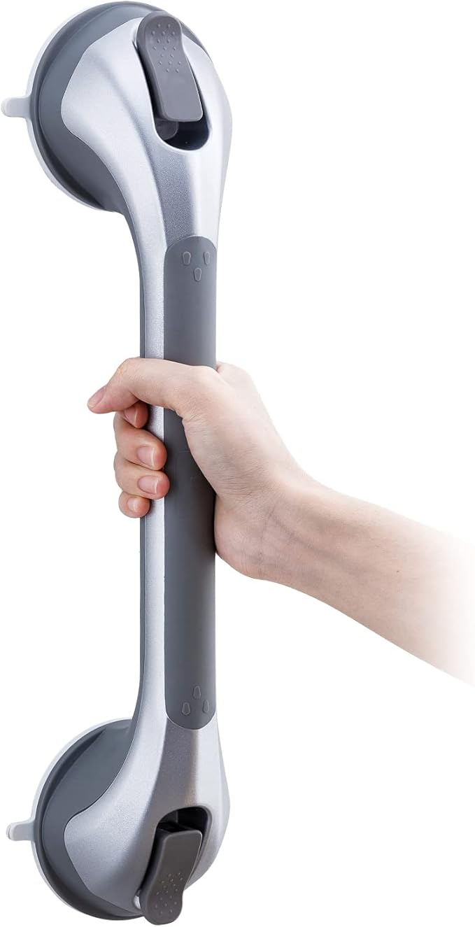 TAILI Shower Grab Bar 16 Inch Suction Cup Grab Bars for Bathroom, Removable Shower Safety Handle Heavy Duty Bathtub Grip for Seniors & Elderly, Strong Handrails No Drilling Waterproof, Silver