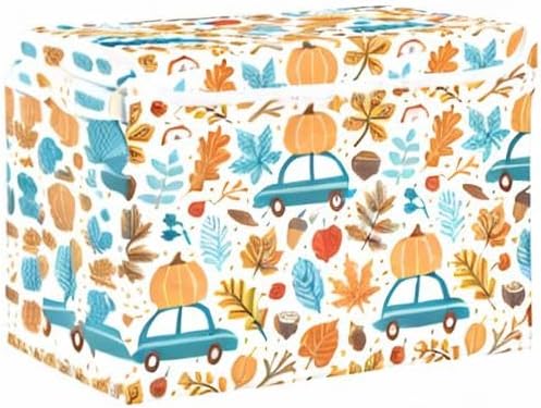 Thanksgiving Storage Baskets Collapsible Storage Bins with Lids, Thanksgiving Fall Maple Leaves Truck Pumpkins Storage Boxes Clothes Baskets for Organizing