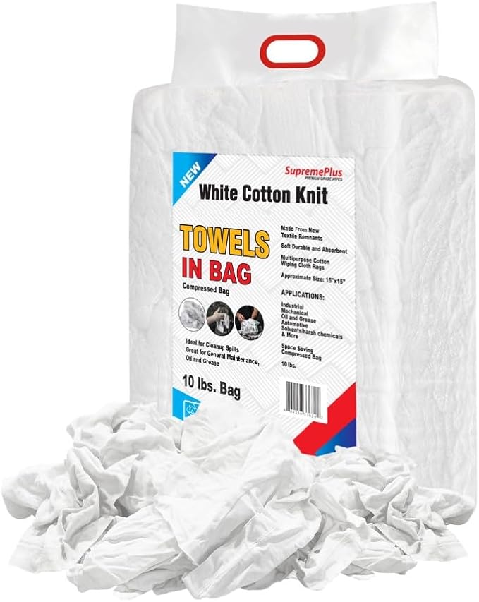 Premium White T-Shirt Cleaning Rags (10 lbs. Bag) – White Cotton Rags for Cleaning, Staining, Painting, Oil, Grease & Dust Removal – Shop Rags Bulk for Multipurpose use
