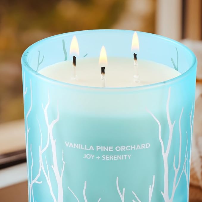 Vanilla Pine Orchard 3 Wick Soy Candle Large 14.5oz | Fresh Vanilla Pine Scented Candles for Home | Teal Blue Frosted Decorative Spring Candle | Clean Woodsy Scent | Aromatherapy Candle, Birthday Gift