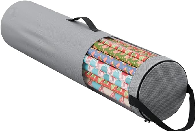 Primode Wrapping Paper Storage Bag | Wrapping Paper Organizer Under Bed for Storing Multiple Rolls of Gift Wrap, 42” Length Container Constructed of Durable 600D Oxford Material (Gray)