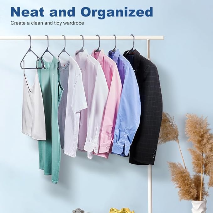 HOUSE DAY Grey Plastic Hangers 60 Pack, Non-Slip Plastic Hanger with Dual Hooks - Slim Space Saving 1/4" Thin Closet Organizers for Coats, Shirts, Pants & Dresses - Lightweight Garment Friendly