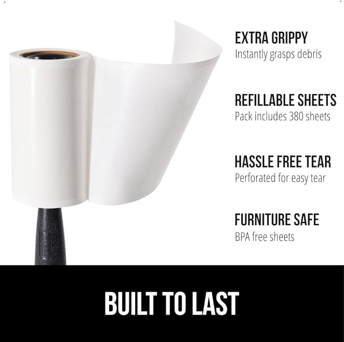 GORILLA GRIP Extra Grippy Lint Rollers, 380 Large Easy Tear Sheets, 2 Comfort Handles + 4 Refillable Rolls Included, Pet Hair Remover Brush, Clothes Furniture, Dog, Cat Animal Friendly Reusable Roller