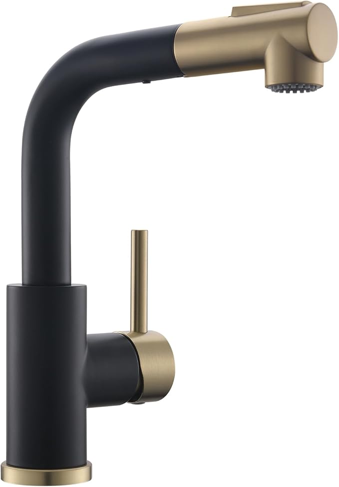 GIMILI Modern Bar Sink Faucet for Kitchen Sink Single Handle with Pull Out Sprayer Hot and Cold Prep Sink Faucet Black and Gold