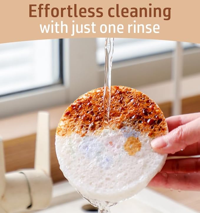 Flower-Shaped Compressed Wood Pulp Sponge Scrubber - Dual-Sided Natural Dish Sponge for Kitchen, Eco-Friendly Quick-Drying Sponges for Dishes (12pcs)
