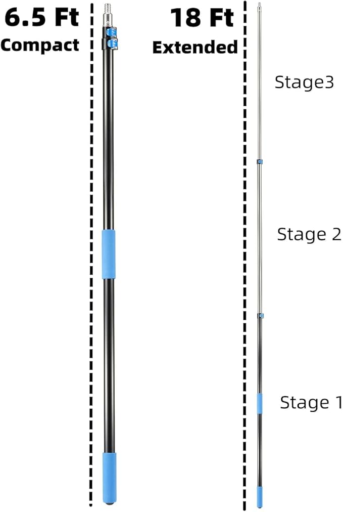Hicavar 25 Foot High Ceiling Fan Duster with 6-18 Foot Extension Pole, Extendable Reusable Cobweb, Feather, Window Cleaning Squeegee Kit