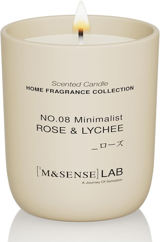 M&SENSE Natural Soy Candle| Rose & Lychee | 5.3 oz | Mini Spring Scented Candles for Relaxation, Valentines Day Gift, Home Décor | for Bedroom, Office, Party Small
