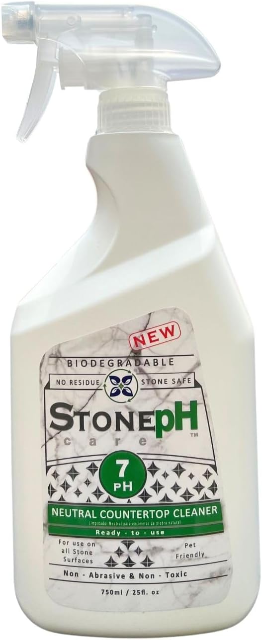 STONE PH Countertop Cleaner Spray - Daily Granite Cleaner Spray - Stone Cleaner- Ph Neutral Formula For Kitchen & Home Cleaning Surfaces Marble, Quartz, Lemon, (25 Fl. Oz)