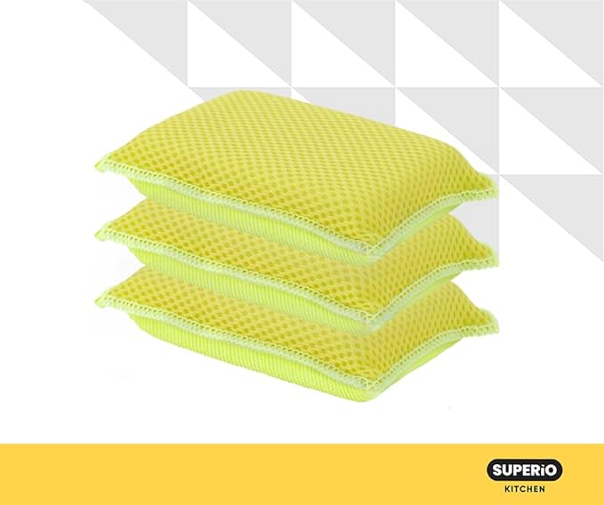 Microfiber Non-Scratch Dish & Kitchen Scrubber Heavy-Duty Household Cleaning Sponges, Multi-Purpose Cleaning Supplies for Dishes and Kitchens Pack of 3