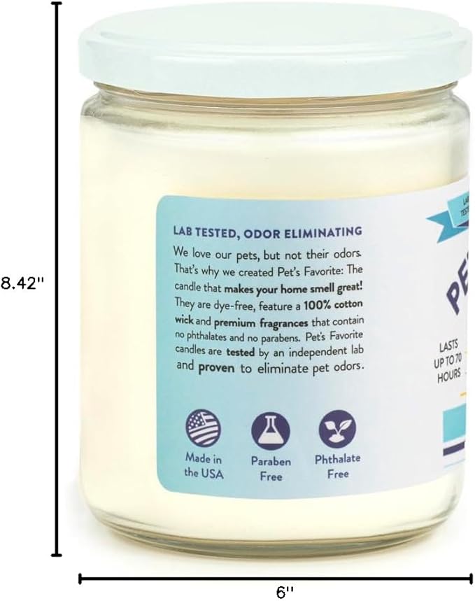 Pet's Favorite Pet Odor Candle, Clean Burning, Long Lasting Scented Candles with a Cotton Wick. (Fresh Laundry, Pack of 1)