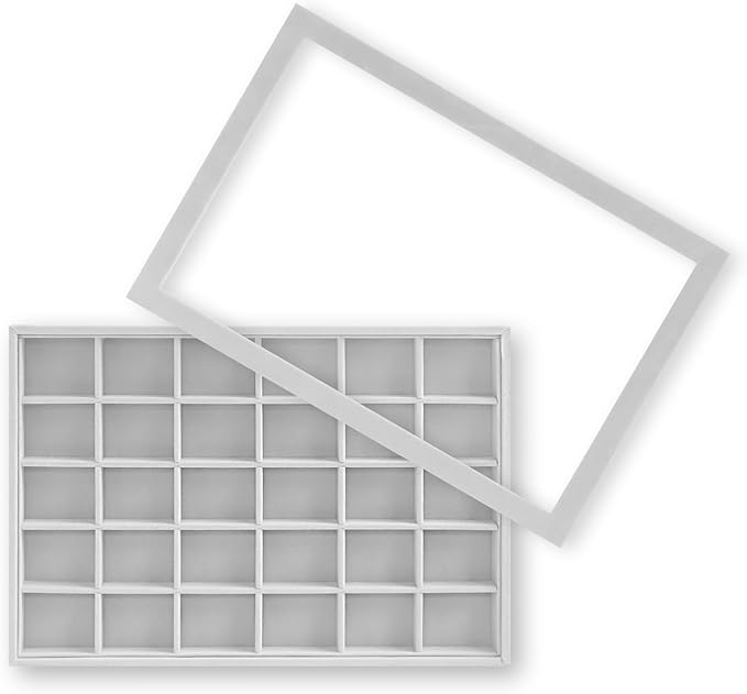 Wudygirl Jewelry Organizer Velvet Jewelry Tray with Lid Earring Holder Organizer Drawer Insert 30 Gird Earring Tray Ring Storage for Women Adjustable (Gray)