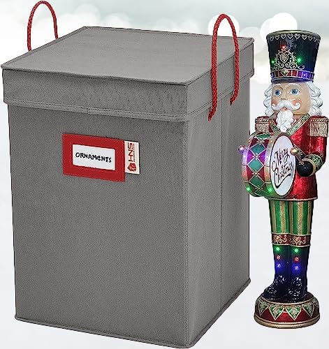 Christmas Nutcracker and Figurine Collectible Storage Box - Stores Up to 9-16" Tall Nutcrackers, Ornaments, and More - Holiday Decor Organizer with Adjustable Dividers - Nutcracker NOT Included