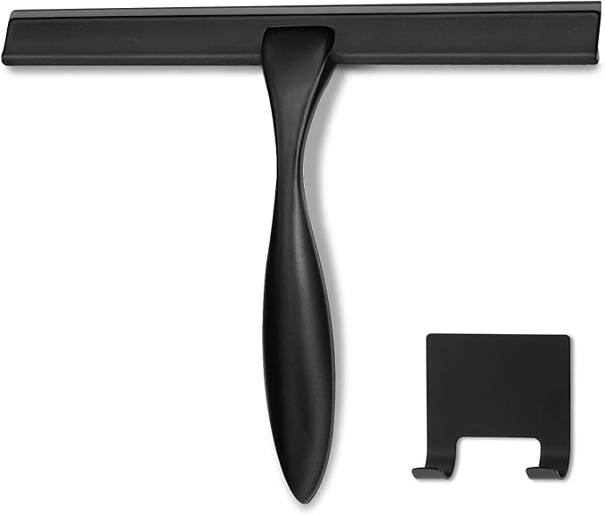HIWARE All-Purpose Shower Squeegee for Shower Doors, Bathroom, Window and Car Glass - Black, Stainless Steel, 14 Inches