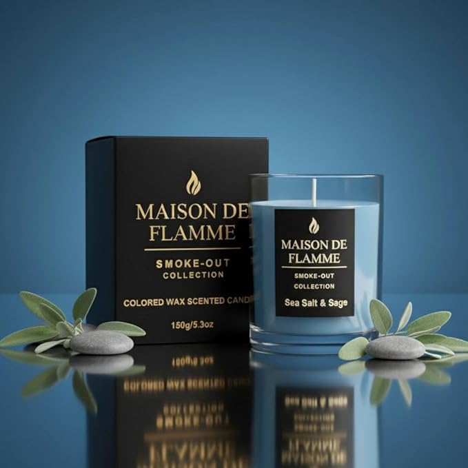Sea Salt & Sage Scented Candle – 150g / 5.3 oz Soy Wax Blend with 10% Fragrance Load – Cotton Wick Home Candle for Bedroom, Bathroom & Living Room