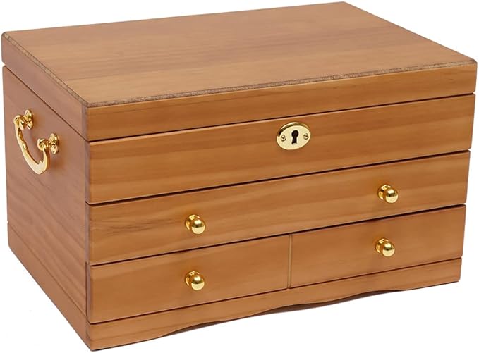 Eapmic Extra Large 3 Layers Wooden Jewelry Box Jewelry Case Cabinet Armoire Ring Necklacel Gift Storage Box Organizer(3 Layers,W/mirror)