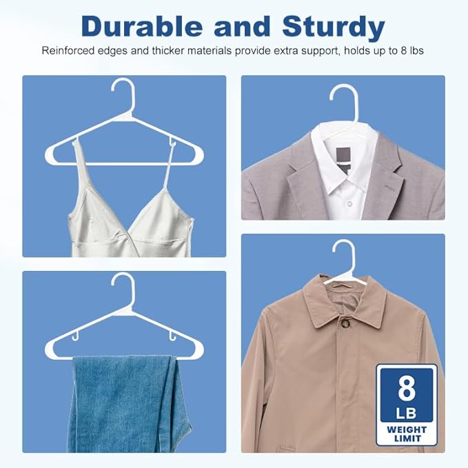 HOUSE DAY White Plastic Hangers 60 Pack, Clothes Hangers with Non Slip Hooks, Durable & Space Saving Coat Hanger, Light-Weight Clothing Hanger, Perfect Closet Organizer for Everyday Use