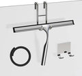 Stainless Steel Squeegee for Shower Glass Doors, 10-Inch All-Purpose Squeegee with Replacement Blade and Matching Hooks Holder, Silver