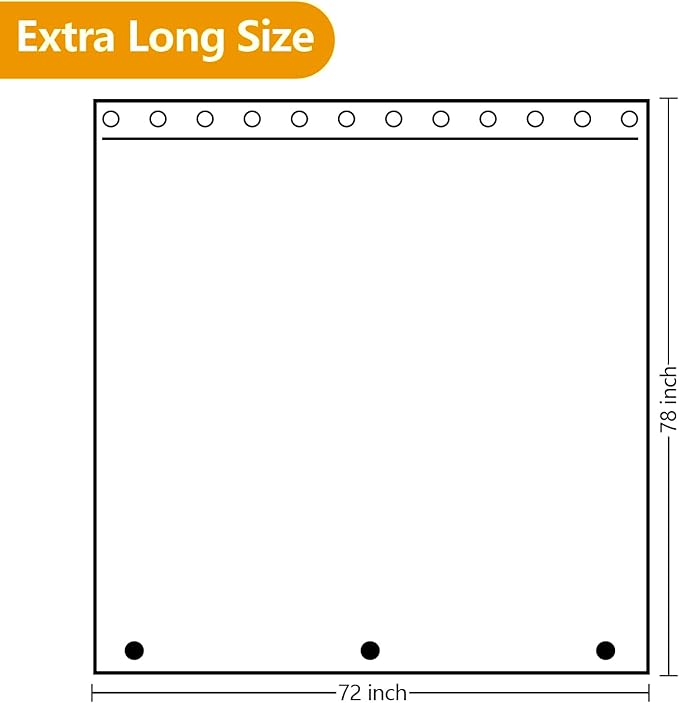 Seenus Extra Long Waterproof Fabric Shower Curtain Liner with 3 Large Magnets, 72 x 78 inch Long Cloth Shower Liner Machine Washable, White Lightweight Shower Curtain for Bathroom