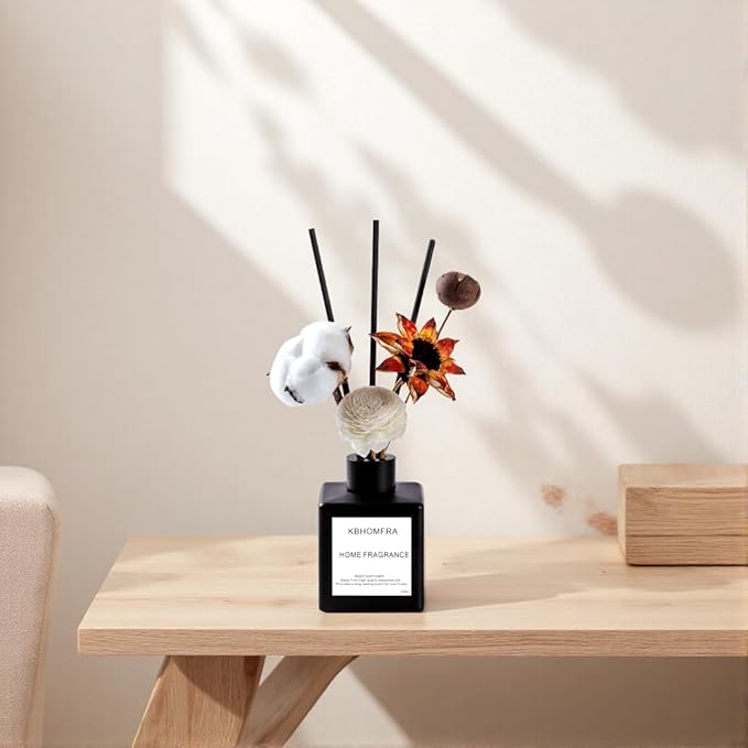Reed Diffuser Set with Dried Flowers, Jasmine Gardenia Sandalwood Scent, Black Glass Bottle, 5.07fl oz, Aromatherapy Home Fragrance for Bedroom Bathroom (Lime Basil Citrus)