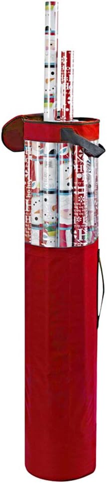 ProPik Wrapping Paper Storage Bag, Christmas Gift Wrap Organizer Stores Up to 24 Rolls 40 Inch, Heavy Duty Polyester plus PVC Clear Bag with Handles