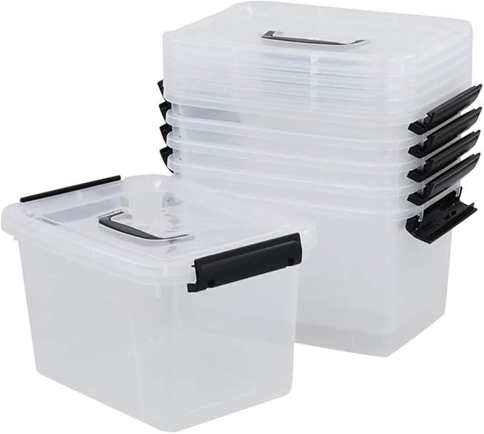 Farmoon 6 Quart Clear Lidded Storage Bin, Small Plastic Container Box with Handle, 6 Packs, R