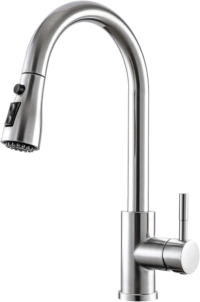 GIMILI Kitchen Faucet with Pull Down Sprayer Single Hole Kitchen Sink Faucet Suitable for Farmhouses RV Laundry Room Outdoor and Campers Brushed Nickel