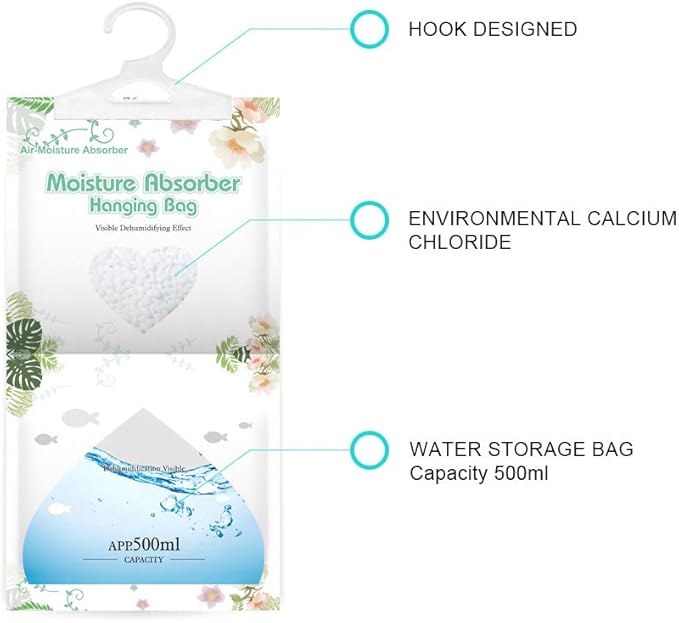 CANAGER Hanging Moisture Absorber-10 Packs, Hanging Dehumidifier Bags for Closet,Bedroom and kitchen,Fragrance Free,Moisture Absorb 12.5OZ