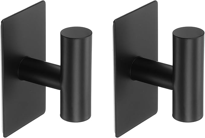 2 Pack Towel Hooks for Bathroom, Wall Hooks Self-Adhesive No-Drill Door Hanger Apply to Shower/Kitchen/Bedroom/Hanging Coat/Towel/Robe (Black)