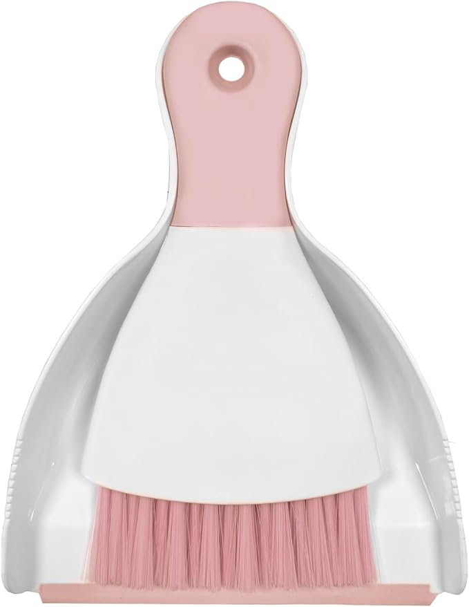 Mini Broom with Dustpan Combo Set Small Dust pan and Brush Set Quick Cleanup Tools for Kitchen Table Keyboards Pets Nest Sofa (Pink)