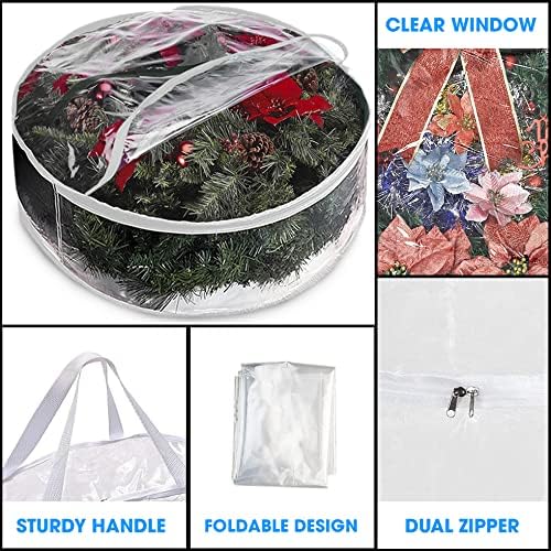 ProPik Christmas Wreath Storage Bag 30" - 2 Pack Clear Xmas Wreath Storage Container - Garland Holiday Artificial Wreath Storage Holder - Water Proof Transparent PVC with Handles (30 Inch, White)