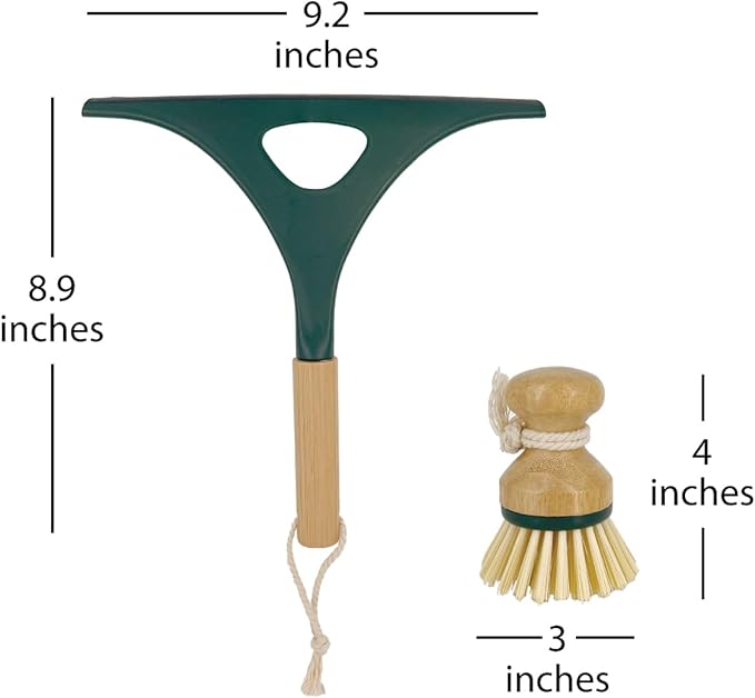 Pine-Sol Scrub Brush Cleaning Tool Set - Heavy Duty Brushes with Bamboo Handles, Dustpan, Shower Squeegee - Dishwashing, Kitchen, and Bathroom Cleaning Supplies, 6 Pieces