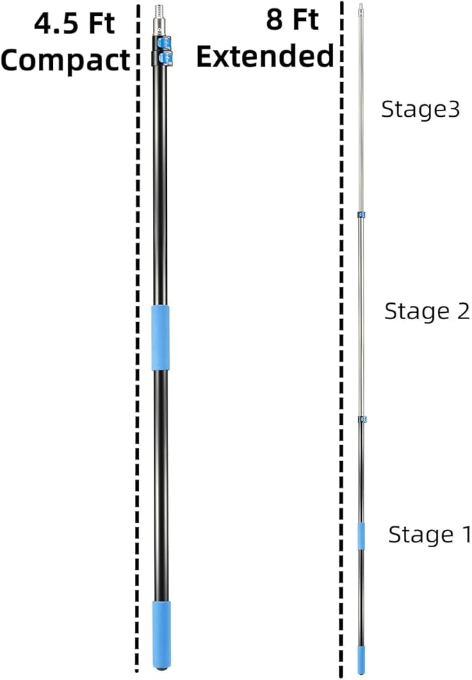 Hicavar High Ceiling Fan Duster with 5-8 Foot Extension Pole, Extendable Reusable Cobweb, Feather, Window Cleaning Squeegee Kit