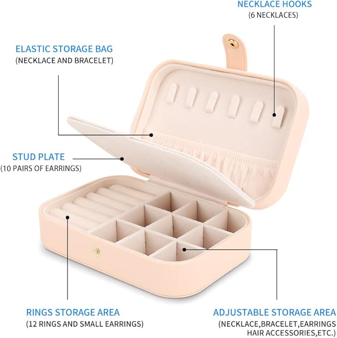 Travel Jewelry Case Jewelry Organizer Box with Two Layer Portable Small Jewelry Storage Case Accessories Holder/Pink