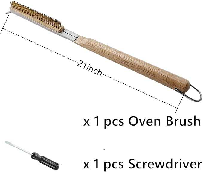 ToppYuanZea 21 Inch Pizza Oven Brush with Scraper, Brass Bristles, Outdoor BBQ Grill Cleaning Brush Copper Wire Pizza Stone with 1 Screwdriver Outdoor Oven Accessories