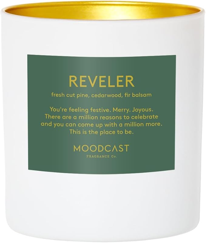Moodcast Reveler Scented Winter Candle – Aesthetic Holiday Candle for Home, Fresh Pine, Cedarwood & Fir Balsam, Clean Coco Wax Blend, Vegan, Paraben-Free, 45-Hour Burn, Christmas Decor – 8oz