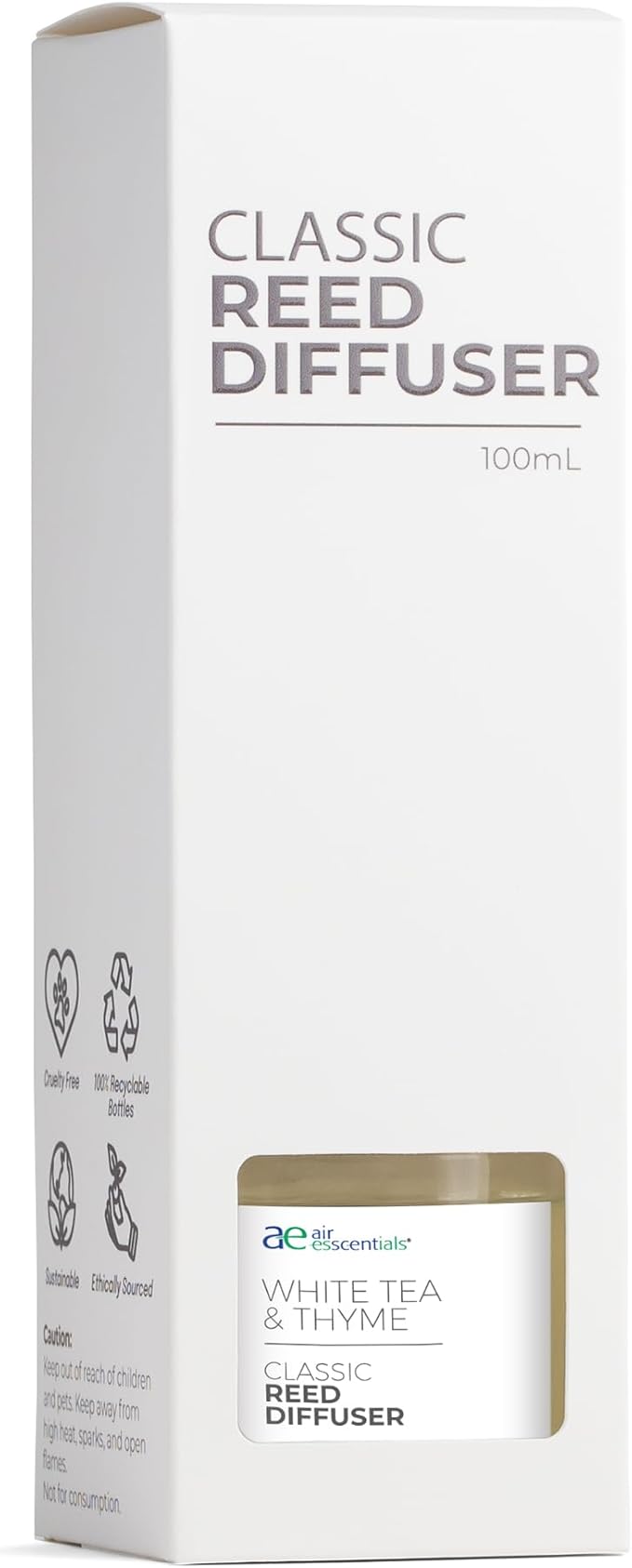 Air Esscentials Classic White Tea & Thyme Reed Diffuser Set - Decorative Fragrance Diffuser & Oil for Bathroom & Home | Long-Lasting Aroma | Natural Scent Sticks | Essential Oils & Botanicals| 100mL