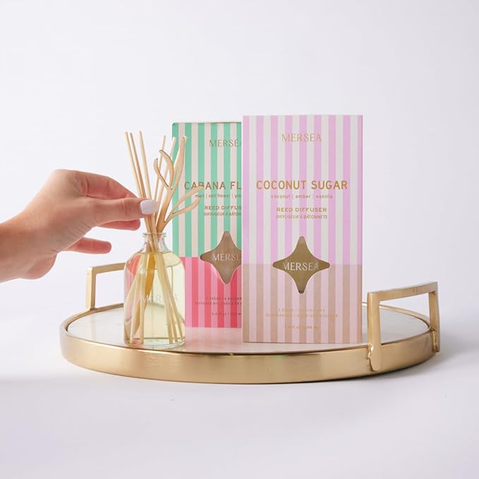 MERSEA Cabana Flower Bamboo Reed Diffuser, Scented Glass Oil Diffuser (3.4 fl oz)