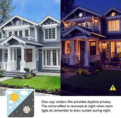 Window Privacy Film One Way Daytime Mirror Tint Treatments UV Heat Control Vinyl Stickers Sun Block Glass Paper Door Covering Reflective (Black Silver, 17.5 Inch x 15.7 Feet)
