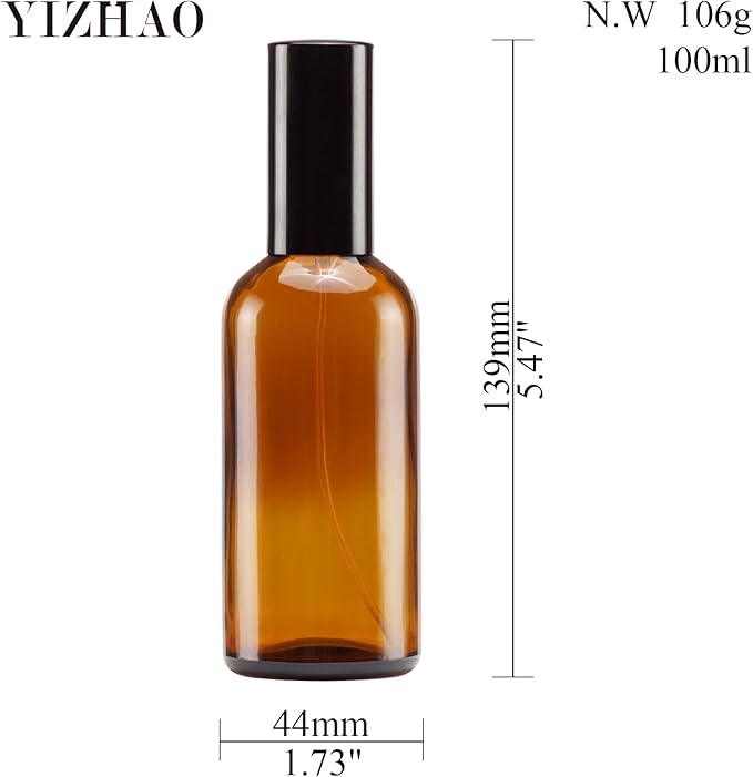 YIZHAO Amber Glass Spray Bottles 4oz, with Small Fine Mist Spray, Metal Cap, Refillable for Essential Oil,Travel,Cleaning,Perfume,Aromatherapy,Makeup – 9 Pcs