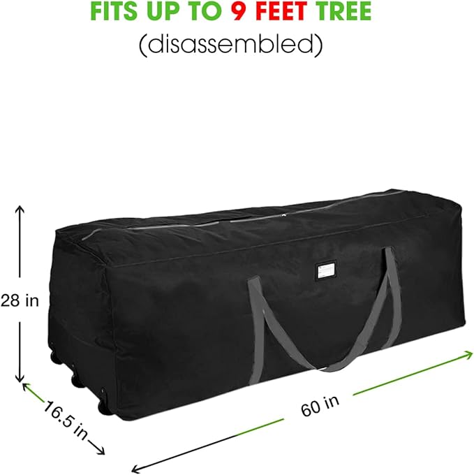 Primode Christmas Tree Storage Bag, Fits Up to 9 foot Tall Xmas Holiday Trees 28" X 16" X 60" Extra Large Heavy Duty Xmas Box Container with Wheels (Black)