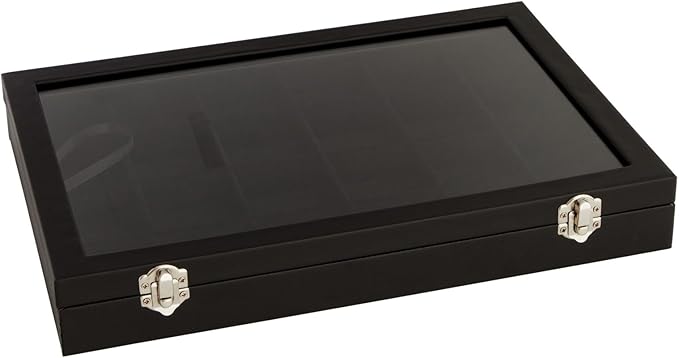 Juvale Black Velvet Jewelry Display Tray Organizer Case - Jewelry Display for Vendors w/Glass Cover - 24 Slot Tray with Removable Grids - Crystal & Rock Collection Box - Black 14 x 9.5 x2 in
